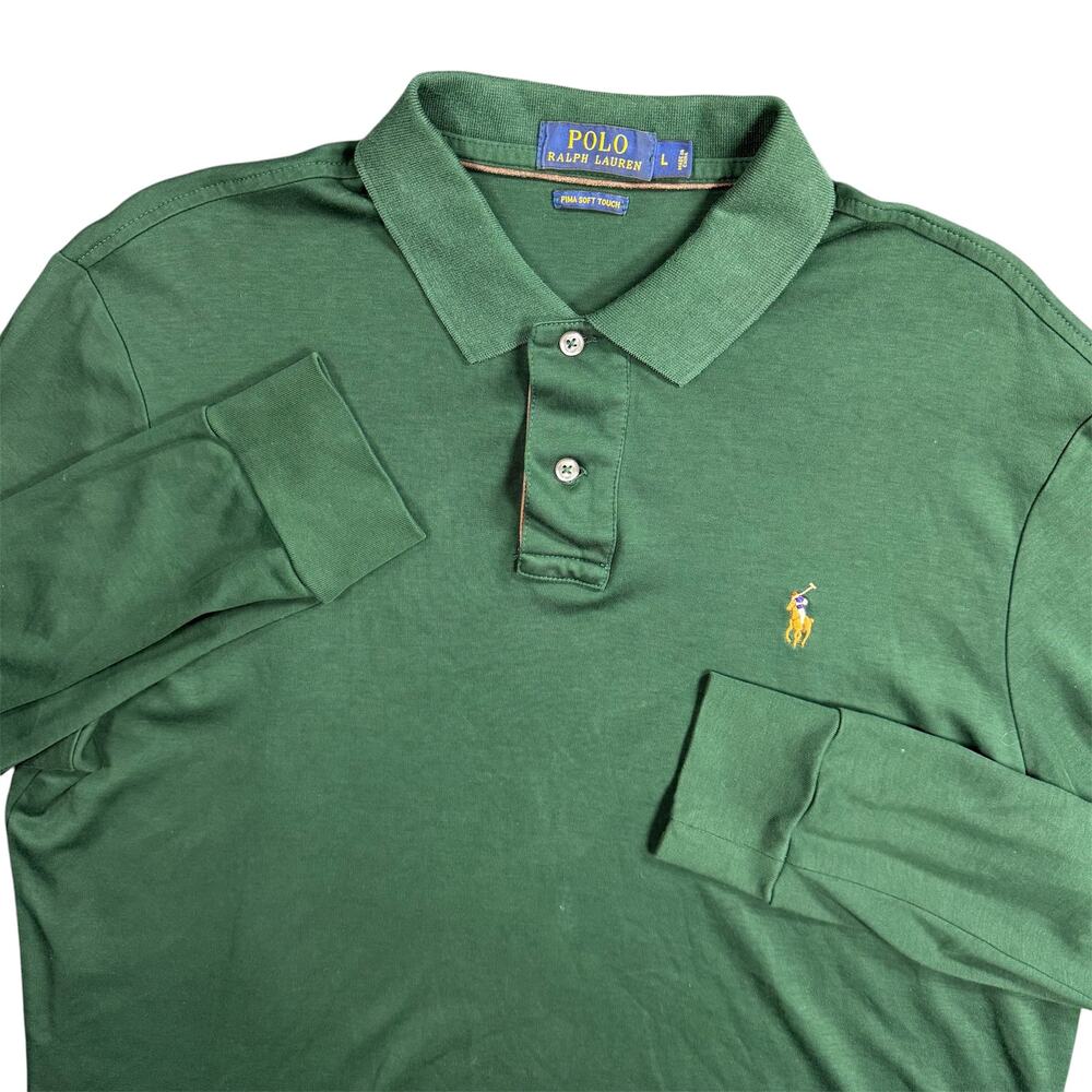 Polo Ralph Lauren Men’s Large Pima Cotton Long Sleeve Polo Shirt Dark Green